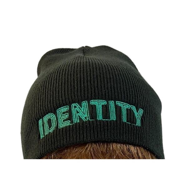 Rare Black Ribbed Beanie Hat with "IDENTITY" Embroidery - One Size - Picture 1 of 5